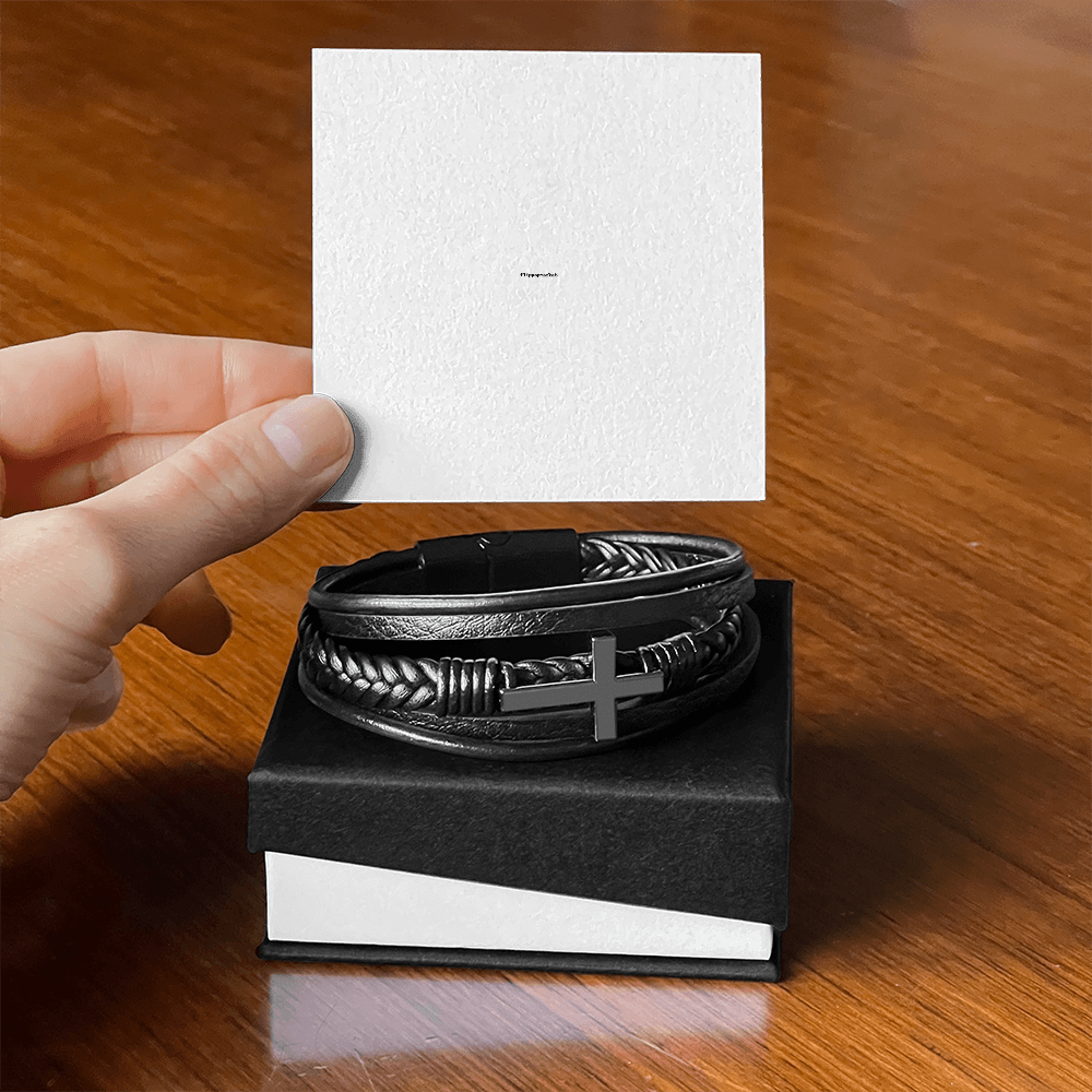 Men's Cross Vegan Leather Bracelet Gift