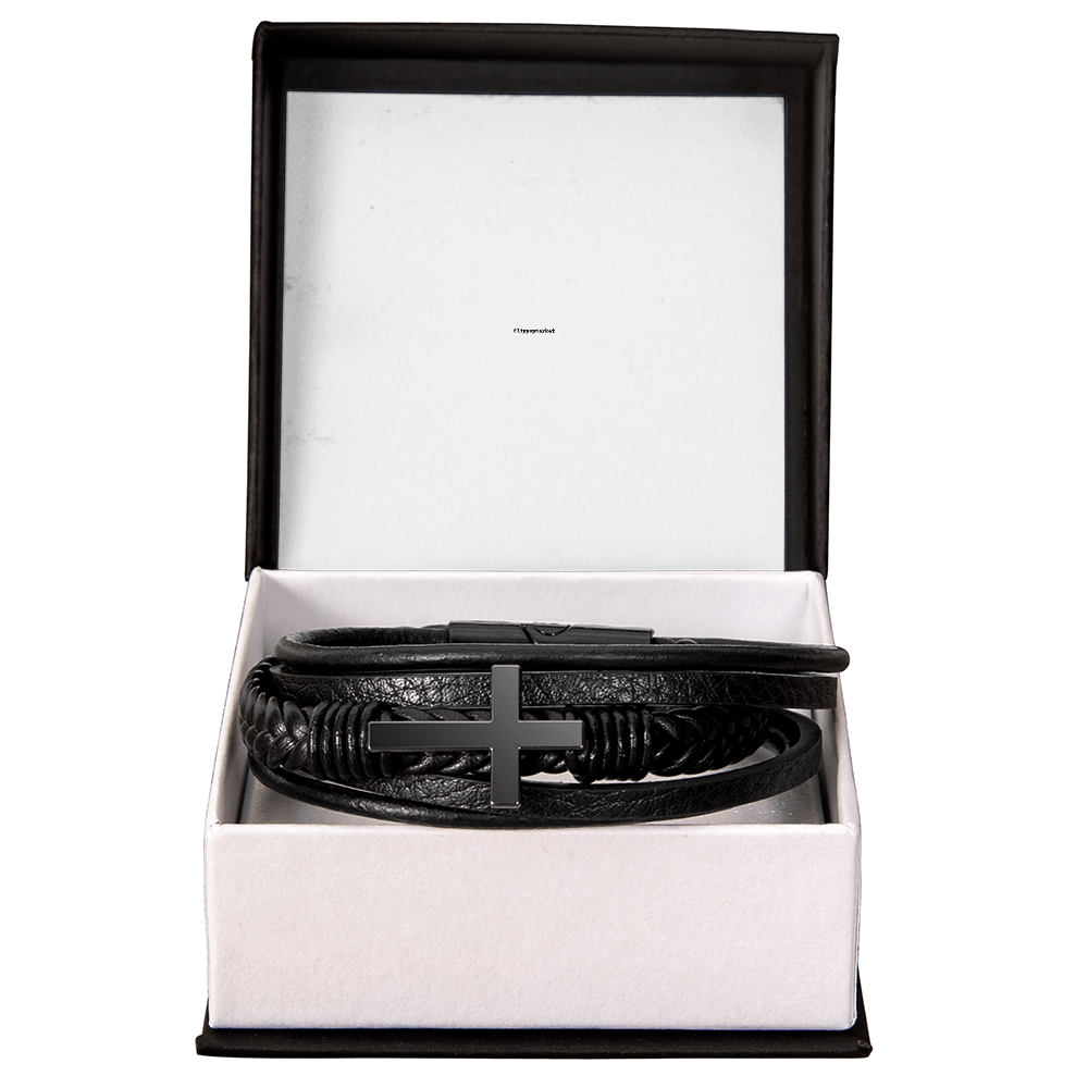 Men's Cross Vegan Leather Bracelet Gift