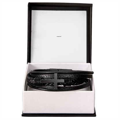 Men's Cross Vegan Leather Bracelet Gift
