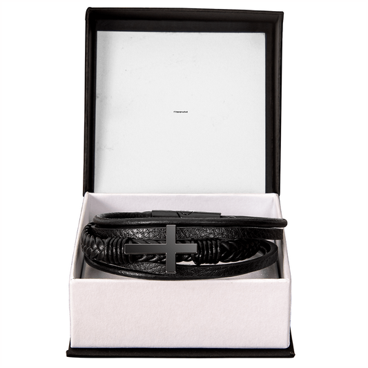 Men's Cross Vegan Leather Bracelet Gift