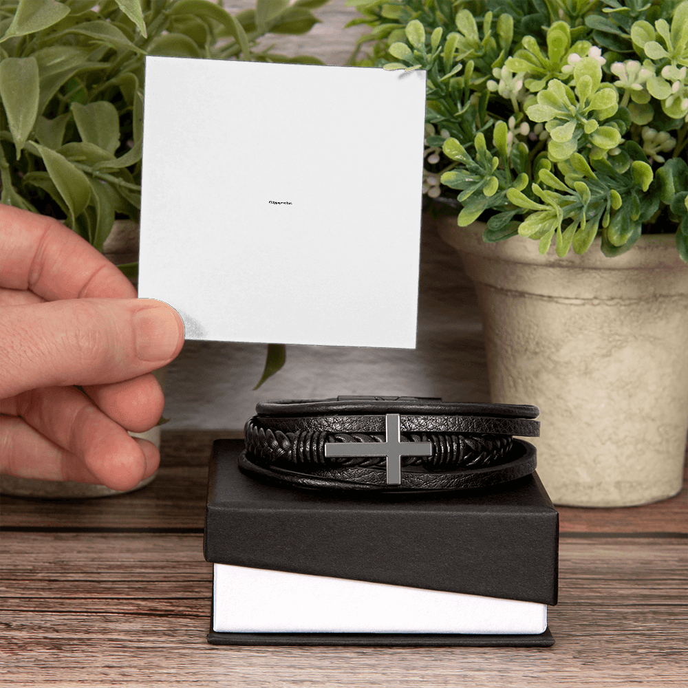 Men's Cross Vegan Leather Bracelet Gift