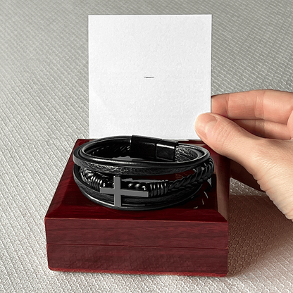 Men's Cross Vegan Leather Bracelet Gift