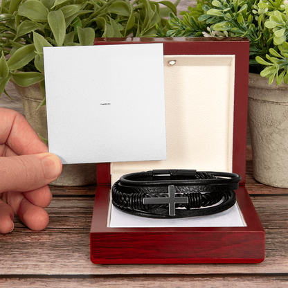 Men's Cross Vegan Leather Bracelet Gift